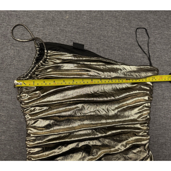 Blanc Metallic Gold Ruched One Shoulder Dress Womens SIze L - Picture 5 of 8